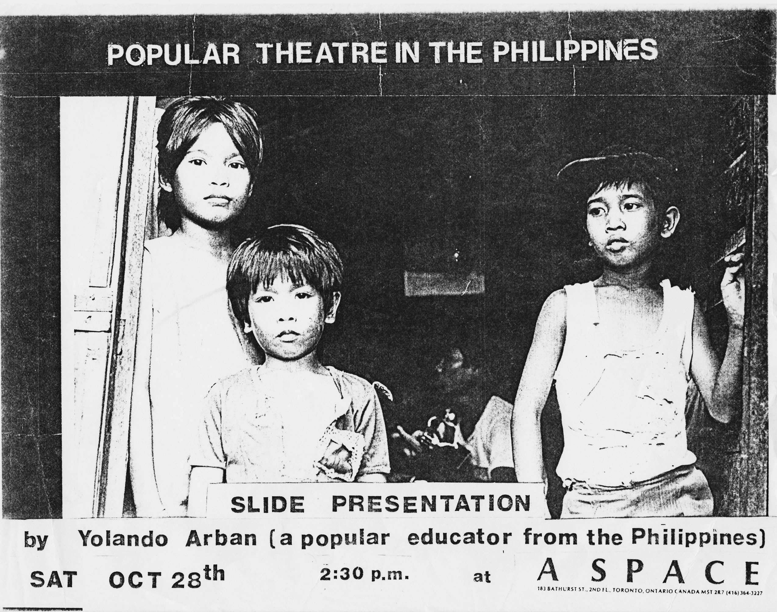 Poster for a slide presentation on Popular Theatre in the Philippines